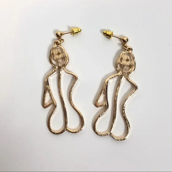 3/$15 New! Female Form Naked Lady Earrings Gold Tone - Picture 6 of 8